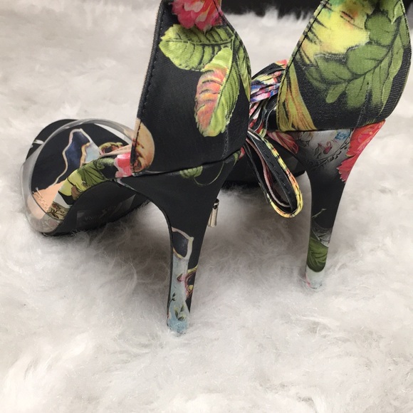 Gigi Floral Velvet Perspex Lace-Up Heels 9 - Picture 4 of 4